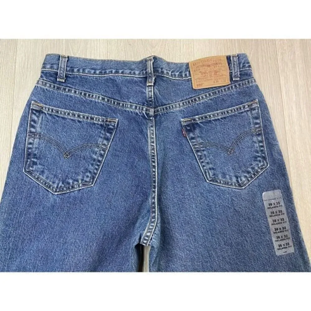 Vintage Levis Jeans Men 36x32 550 Blue Dark Y2K Black Bat Wing 100% Cotton Denim